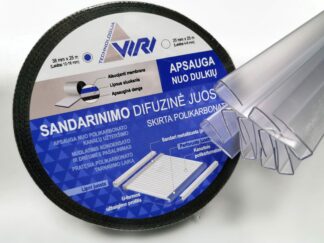 KOMPLEKTAS - užbaigimo profiliai 6mm polikarbonatui + Sandarinimo difuzinė juosta 25 m.